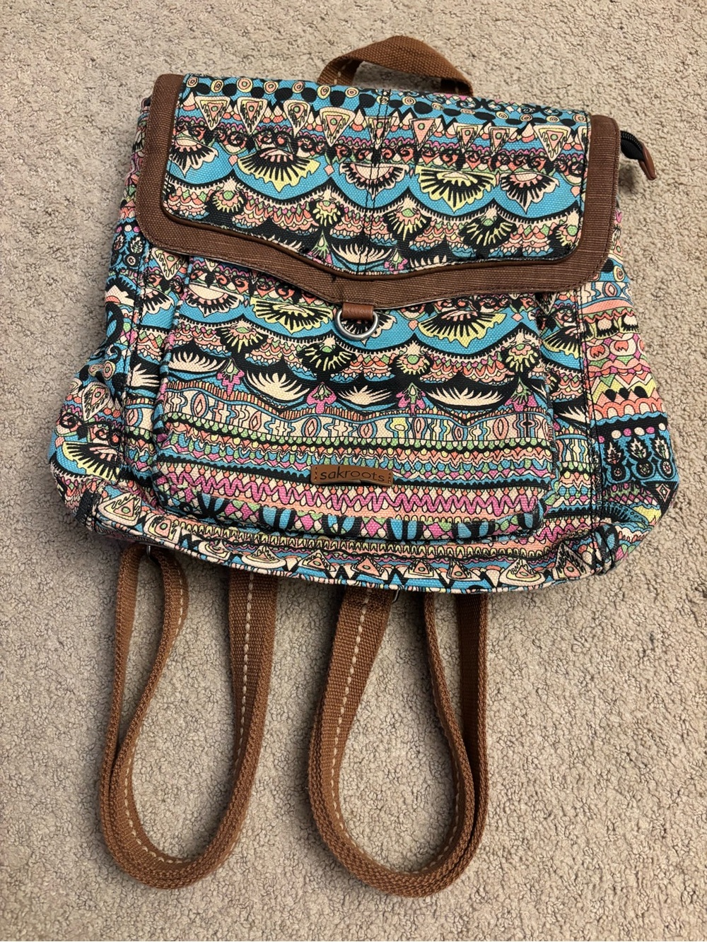Sakroots Aqua Neon One World Artist Circle Backpack Multicolor Boho